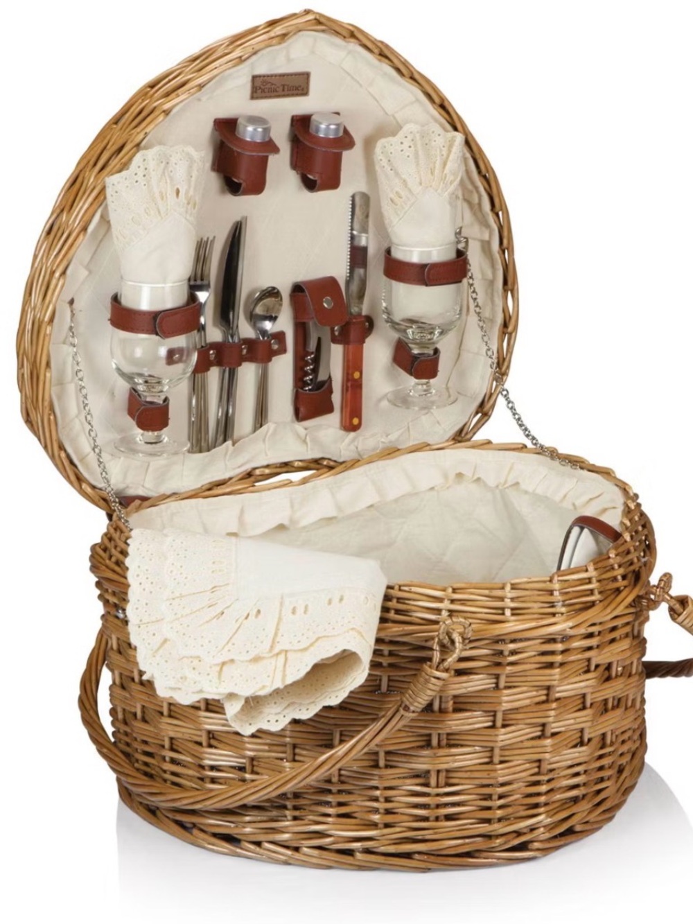 Picnic Time Perfect Pair Picnic Basket: Wicker Heart-Shaped Set, Brown & White